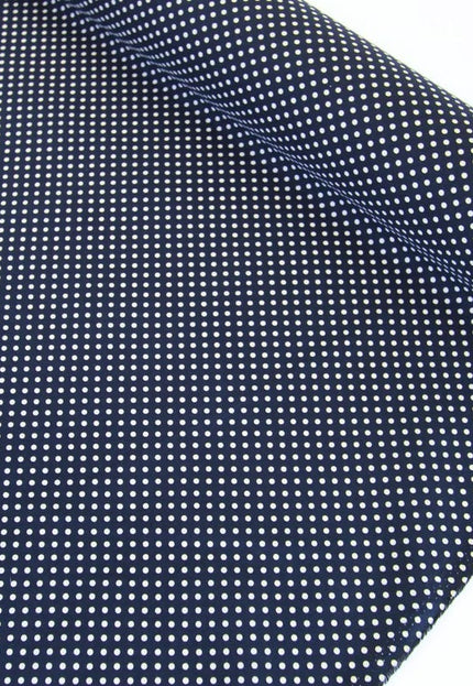 Tela popelina orgánica negra/azul con lunares blancos, 147 cm de ancho, 150 g/m²