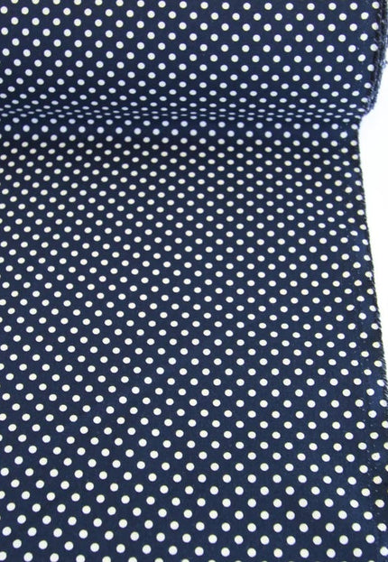 Tela popelina orgánica negra/azul con lunares blancos, 147 cm de ancho, 150 g/m²