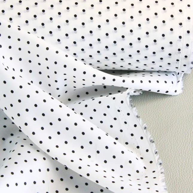 Black/Red Polka Dots on White Organic Cotton Poplin fabric, 58 inches wide, 150 GSM