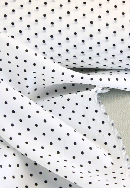 Black/Red Polka Dots on White Organic Cotton Poplin fabric, 58 inches wide, 150 GSM