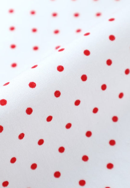 Black/Red Polka Dots on White Organic Cotton Poplin fabric, 58 inches wide, 150 GSM