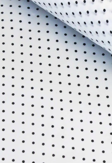 Black/Red Polka Dots on White Organic Cotton Poplin fabric, 58 inches wide, 150 GSM