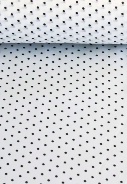 Black/Red Polka Dots on White Organic Cotton Poplin fabric, 58 inches wide, 150 GSM