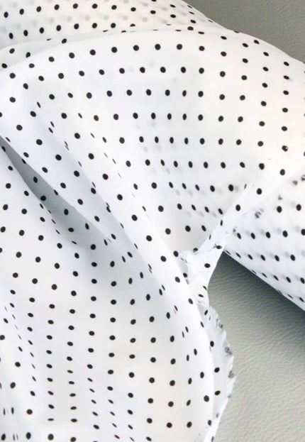 Black/Red Polka Dots on White Organic Cotton Poplin fabric, 58 inches wide, 150 GSM