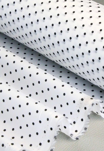 Black/Red Polka Dots on White Organic Cotton Poplin fabric, 58 inches wide, 150 GSM