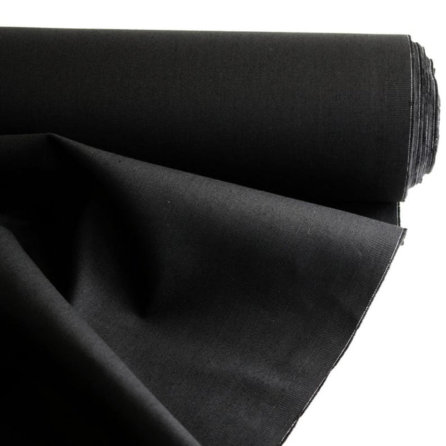 Black Poplin Organic Cotton Fabric by the yard, 58 inches wide, 150 GSM