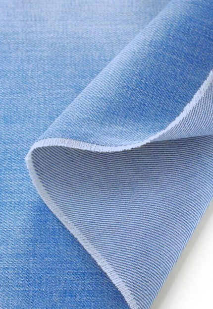 Tela vaquera de algodón orgánico azul cielo lavada a piedra por yarda, 58 pulgadas de ancho, 258 GSM