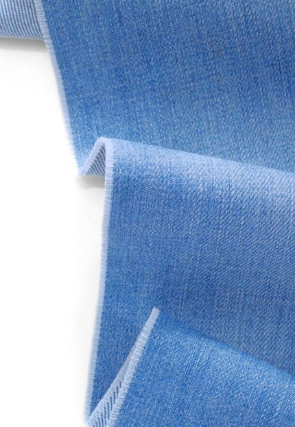 Tela vaquera de algodón orgánico azul cielo lavada a piedra por yarda, 58 pulgadas de ancho, 258 GSM