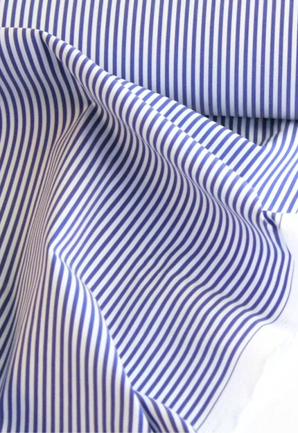 Rayas azul marino sobre tela de popelina de algodón orgánico por yarda, 58 pulgadas de ancho, 150 GSM