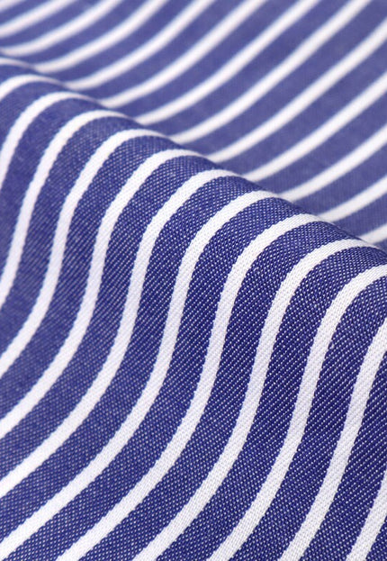 Rayas azul marino sobre tela de popelina de algodón orgánico por yarda, 58 pulgadas de ancho, 150 GSM