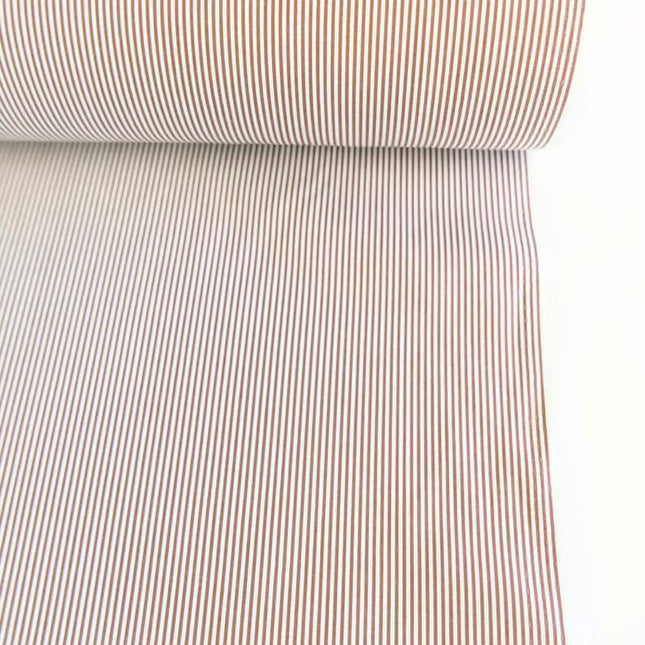 Brown Stripes on Organic Cotton Poplin Fabric by the yard, 58 inches wide, 150 GSM