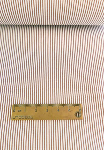 Brown Stripes on Organic Cotton Poplin Fabric by the yard, 58 inches wide, 150 GSM
