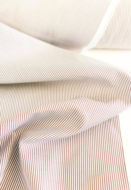 Brown Stripes on Organic Cotton Poplin Fabric by the yard, 58 inches wide, 150 GSM