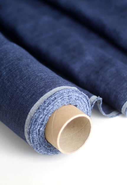 Tela vaquera de algodón orgánico azul marino lavada a piedra por yarda, 58 pulgadas de ancho, 258 GSM