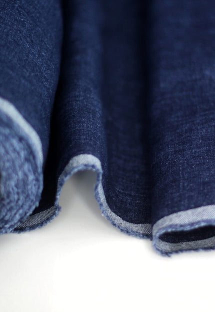 Tela vaquera de algodón orgánico azul marino lavada a piedra por yarda, 58 pulgadas de ancho, 258 GSM