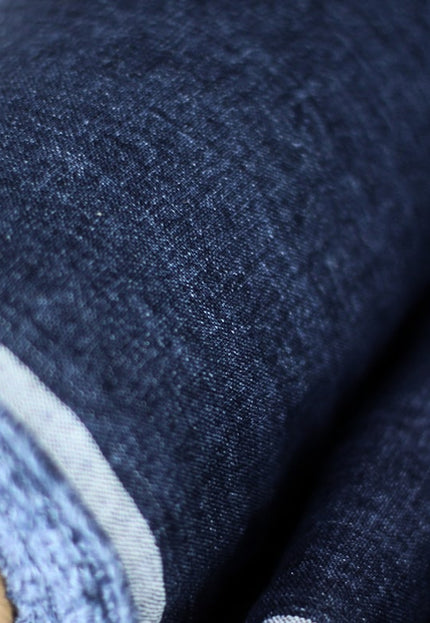 Tela vaquera de algodón orgánico azul marino lavada a piedra por yarda, 58 pulgadas de ancho, 258 GSM