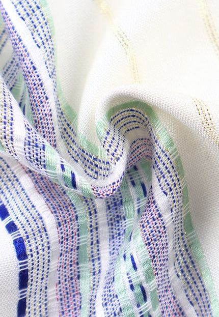 Tela de gasa de bambú puro con rayas de lúrex por yarda, 44 pulgadas de ancho, 135 GSM