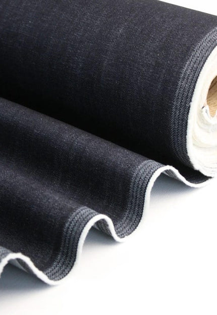 Tela vaquera de algodón orgánico negra lavada a piedra por yarda, 58 pulgadas de ancho, 258 GSM