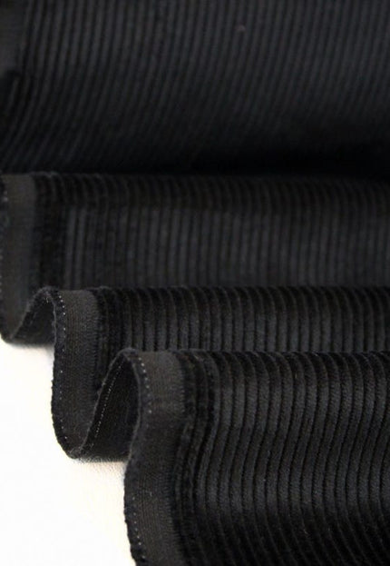 Tela de pana de algodón orgánico negro, 13 galones, 58" de ancho, 333 g/m²