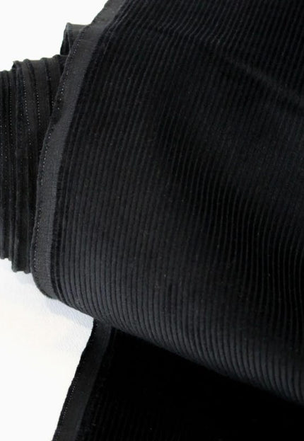 Tela de pana de algodón orgánico negro, 13 galones, 58" de ancho, 333 g/m²