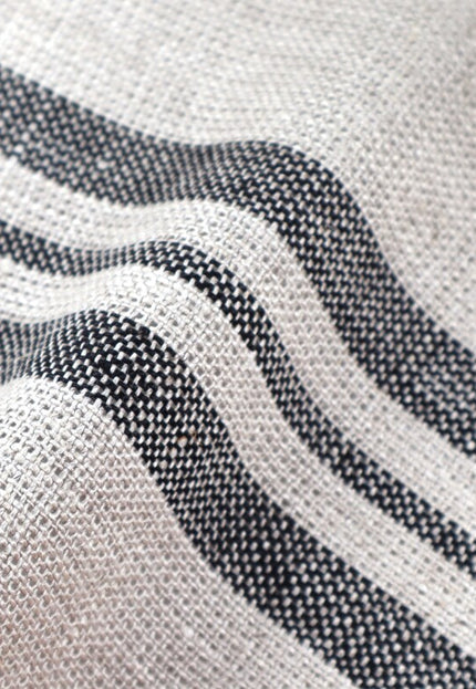 Tela dobby de cáñamo puro color crudo con rayas negras por yarda, 58 pulgadas de ancho, 285 GSM