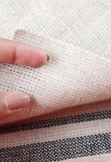 Tela dobby de cáñamo puro color crudo con rayas negras por yarda, 58 pulgadas de ancho, 285 GSM