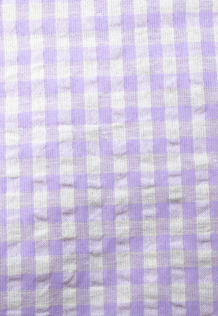 Tela de algodón orgánico vichy lila Seer-Sucker por yarda, 58 pulgadas de ancho, 129 GSM