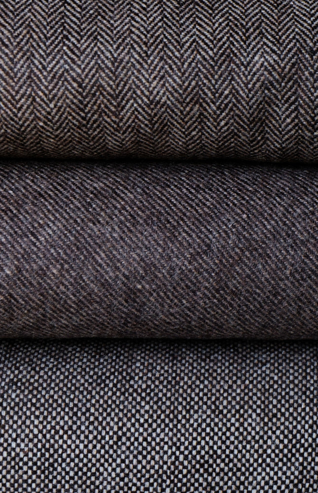 Dark Brown Yak Wool Tweed (Plain, Herringbone & Twill) Fabric, 320 GSM, 54" wide