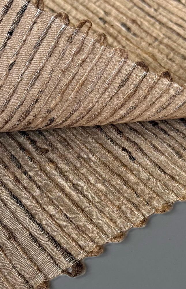 Undyed Tussar Silk Noil Striped Fabric | 280 GSM | 44” Wide