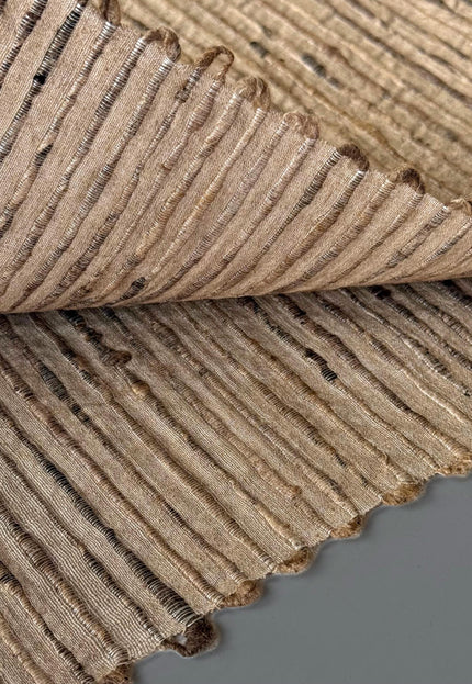 Undyed Tussar Silk Noil Striped Fabric | 280 GSM | 44” Wide
