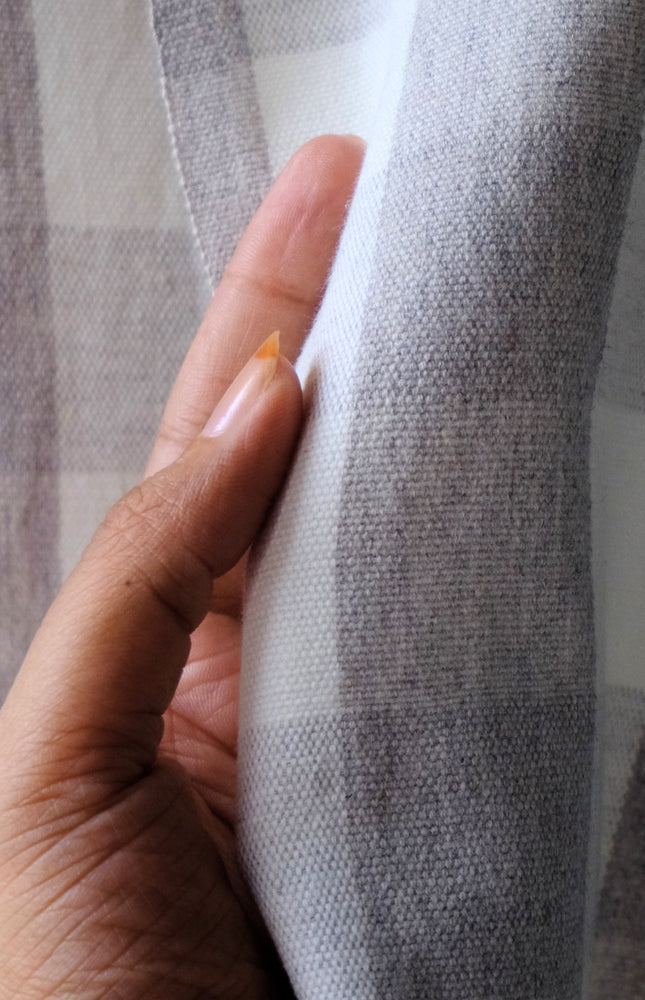 Handwoven Checkered Kala Cotton + Kutchh Wool Fabric, 45" Wide, 270 GSM