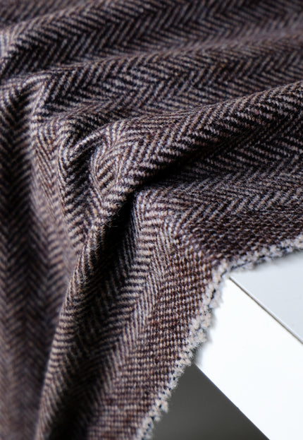 Dark Brown Yak Wool Tweed (Plain, Herringbone & Twill) Fabric, 320 GSM, 54" wide