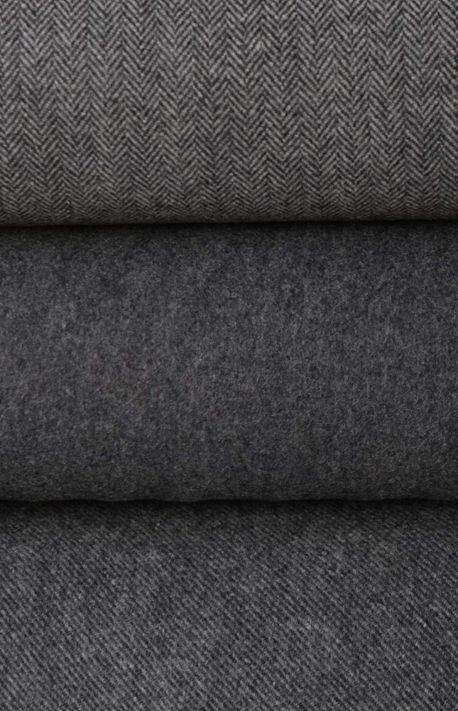 Charcoal Yak Wool Fabric Set | Herringbone, Twill & Boiled Wool, 380 GSM