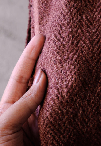 Handwoven Wool-Cotton Herringbone Fabric, 230 GSM, 48" Wide