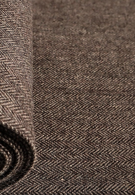 Tissu tweed à chevrons marron en pure laine de yak au mètre, 58 pouces de large, 373 g/m²