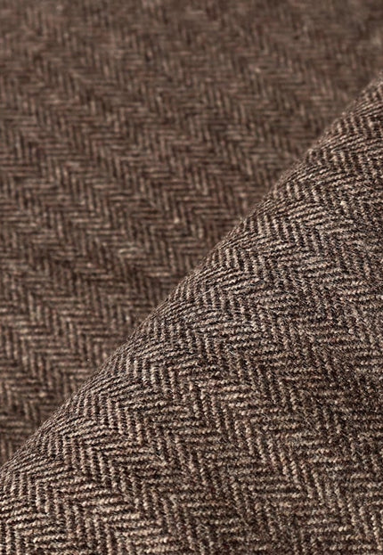Tissu tweed à chevrons marron en pure laine de yak au mètre, 58 pouces de large, 373 g/m²