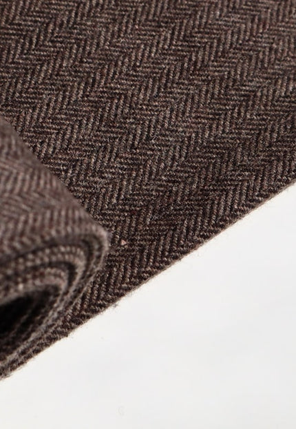 Tissu tweed à chevrons marron en pure laine de yak au mètre, 58 pouces de large, 373 g/m²
