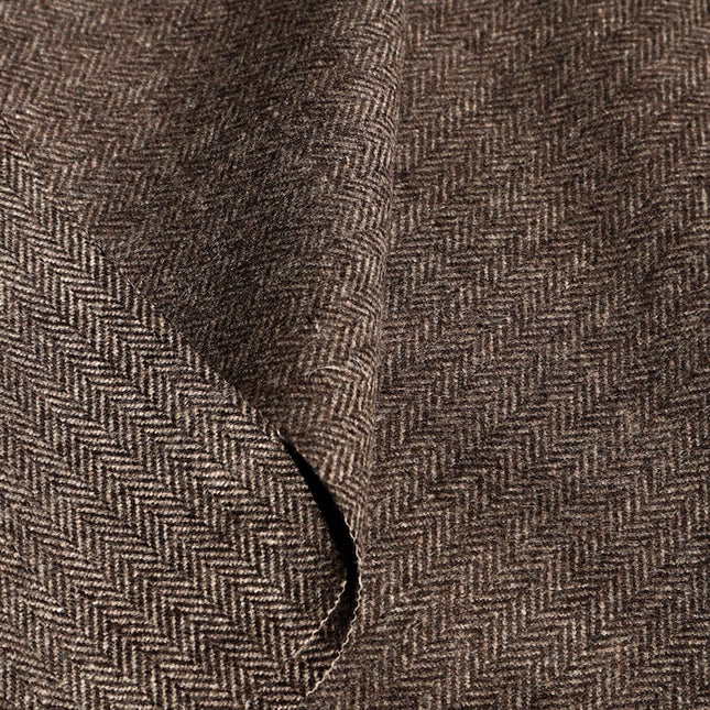 Tissu tweed à chevrons marron en pure laine de yak au mètre, 58 pouces de large, 373 g/m²
