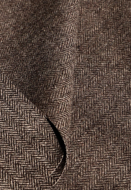 Tissu tweed à chevrons marron en pure laine de yak au mètre, 58 pouces de large, 373 g/m²