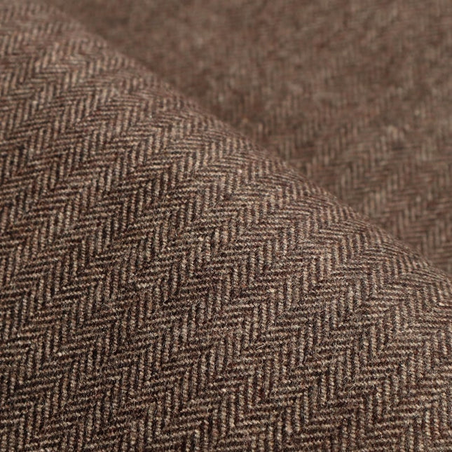 Tissu tweed à chevrons marron en pure laine de yak au mètre, 58 pouces de large, 373 g/m²
