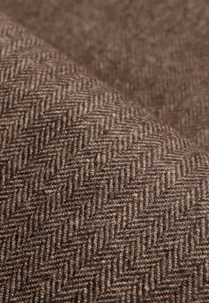 Tissu tweed à chevrons marron en pure laine de yak au mètre, 58 pouces de large, 373 g/m²