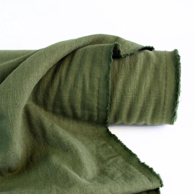 Tela de lino verde militar por yarda, 58 pulgadas de ancho, 40s lea, 170 GSM
