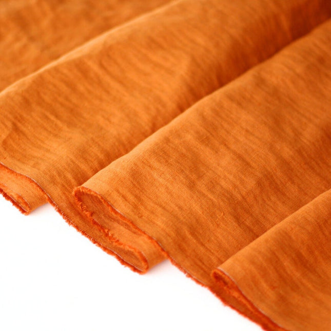 Tela de lino orgánico verde oscuro/naranja por yarda, 58" de ancho, 170 g/m²