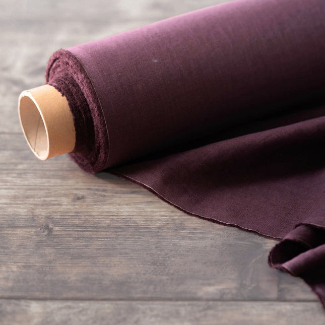 Tela de lino color granate oscuro/morado por yarda, 58 pulgadas de ancho, 40s lea, 170 GSM