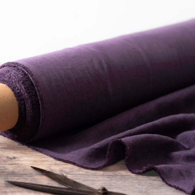 Tela de lino color granate oscuro/morado por yarda, 58 pulgadas de ancho, 40s lea, 170 GSM