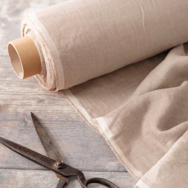 Tela de lino marrón claro por yarda, 58 pulgadas de ancho, 40s lea, 170 GSM