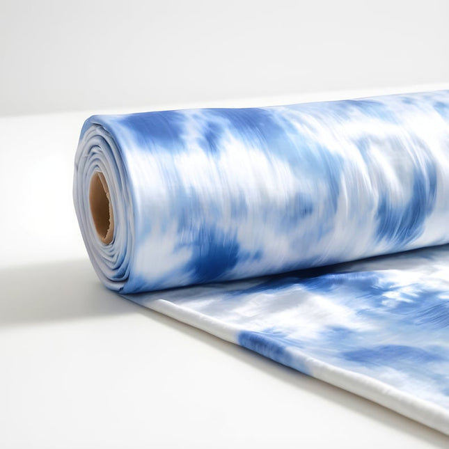 Tela de seda vegana de loto teñida con índigo en forma de nube, 44 pulgadas de ancho, 152 g/m²