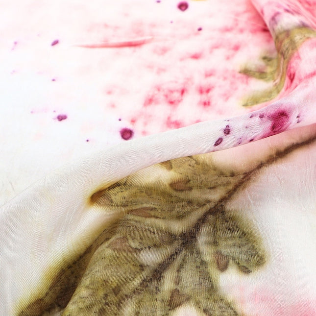 Bois de Sappan avec feuilles d'été, imprimé écologique sur tissu en soie de mûrier tissé à la main au mètre, 44 pouces de large, 108 GSM