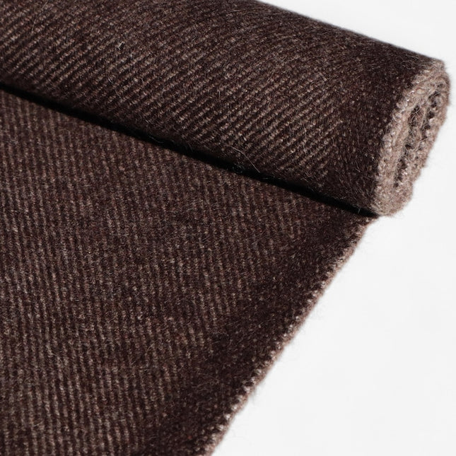 Tissu en tweed sergé de laine de yak marron pur au mètre, 58 pouces de large, 373 g/m²