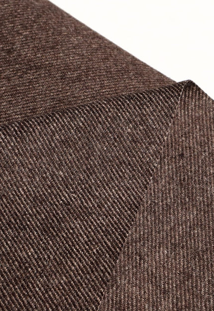 Tissu en tweed sergé de laine de yak marron pur au mètre, 58 pouces de large, 373 g/m²
